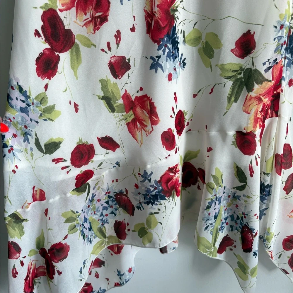 Vintage floral midi skirt — 90s asymmetrical hem - Picture 3 of 7